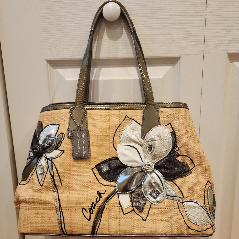 Coach Hampton Anniversary Straw/Leather Bag